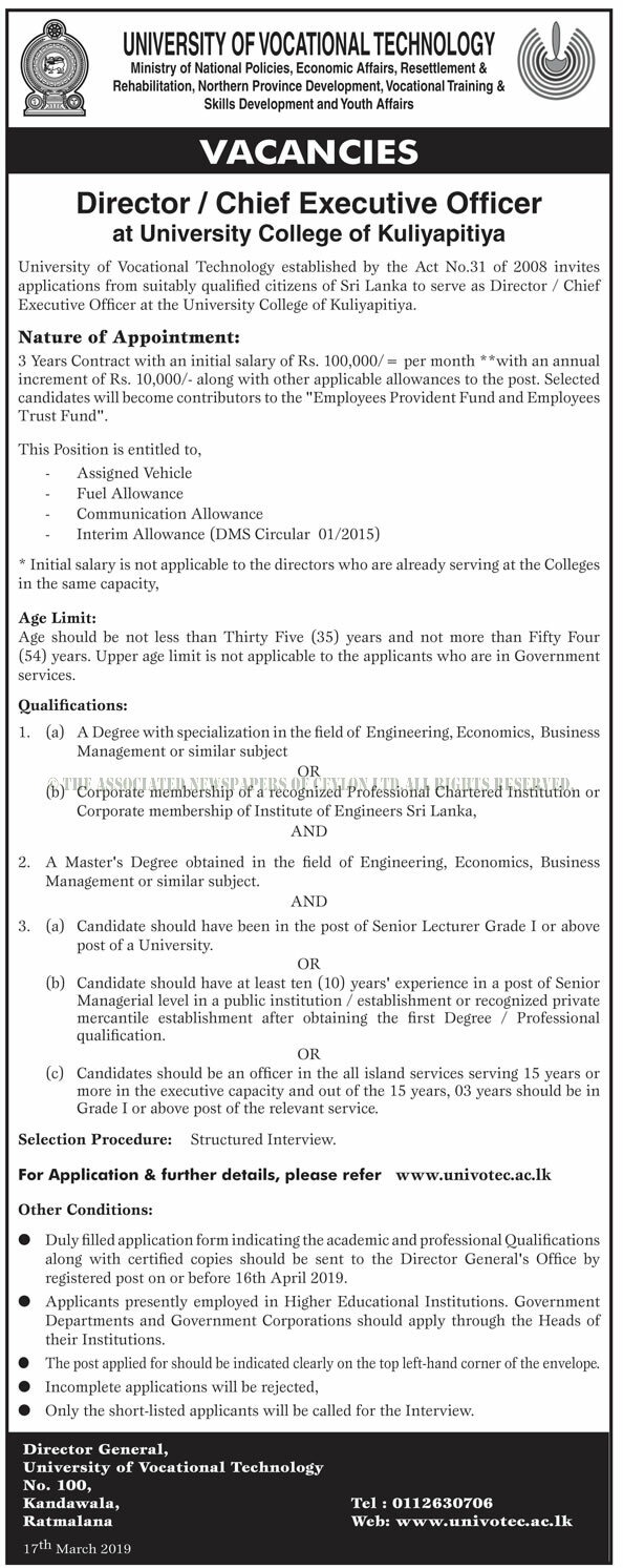 Director, Chief Executive Officer - University of Vocational Technology